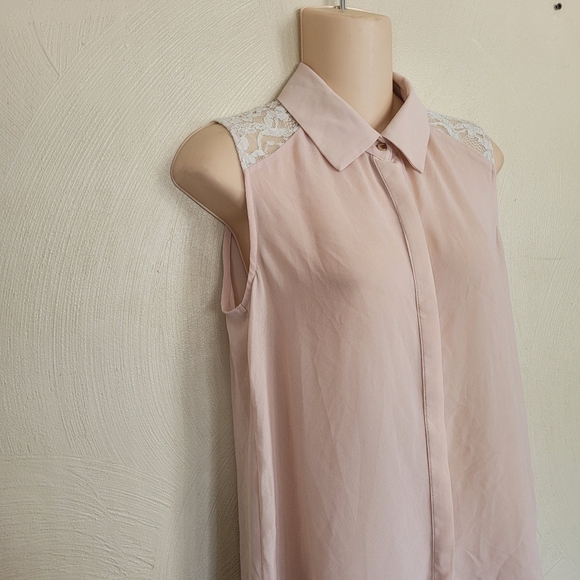 Chloe K Pink Chiffon and Lace Sleeveless Button Down Blouse Size Women's Small - Picture 4 of 9